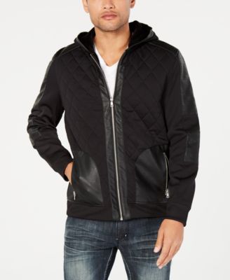 INC International Concepts - Men's Quilted Faux Leather Hooded Jacket