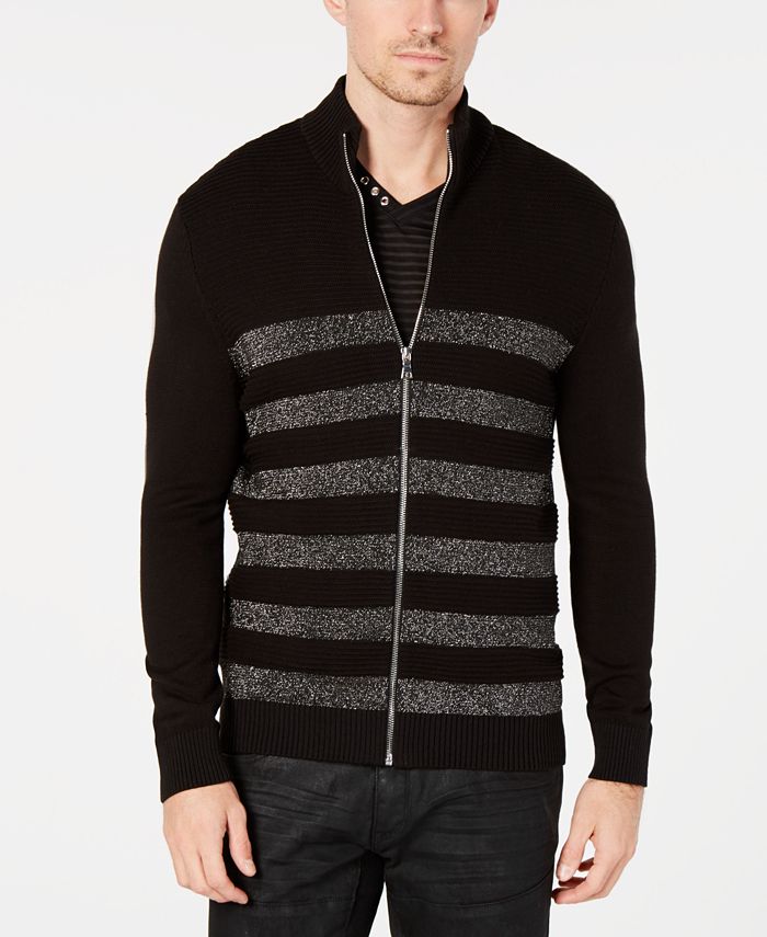 INC International Concepts I.N.C. Men's Lurex Striped Zip-Front Sweater ...