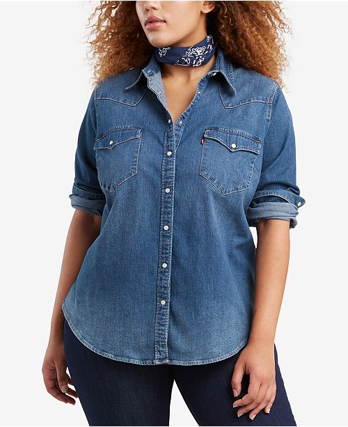 Levi S Trendy Plus Size Western Snap Front Shirt Reviews Tops Plus Sizes Macy S