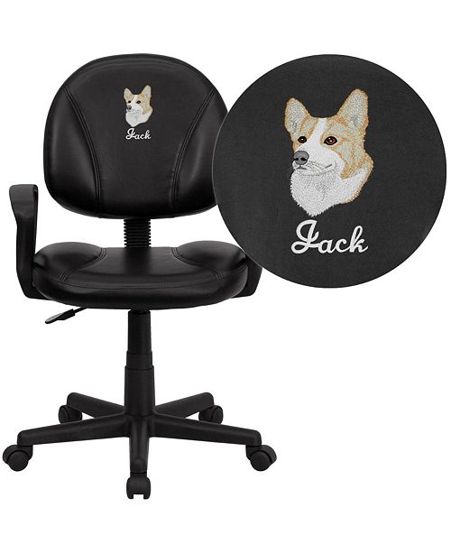 Flash Furniture Embroidered Mid Back Black Leather Ergonomic Swivel Task Chair With Arms Reviews Furniture Macy S