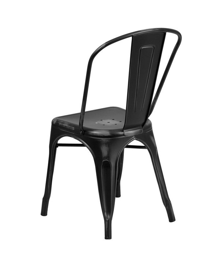 Flash Furniture Distressed Black Metal IndoorOutdoor Stackable Chair Macy's