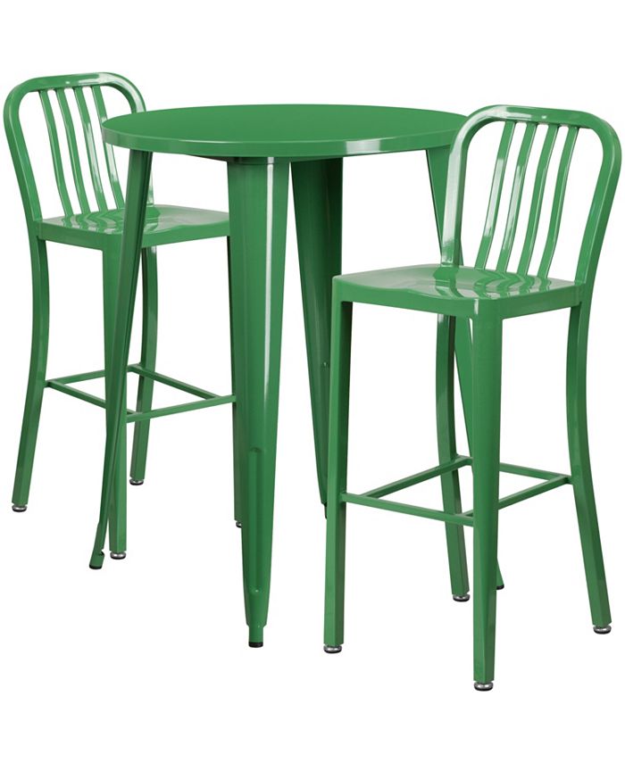 Flash Furniture 30'' Round Green Metal IndoorOutdoor Bar Table Set