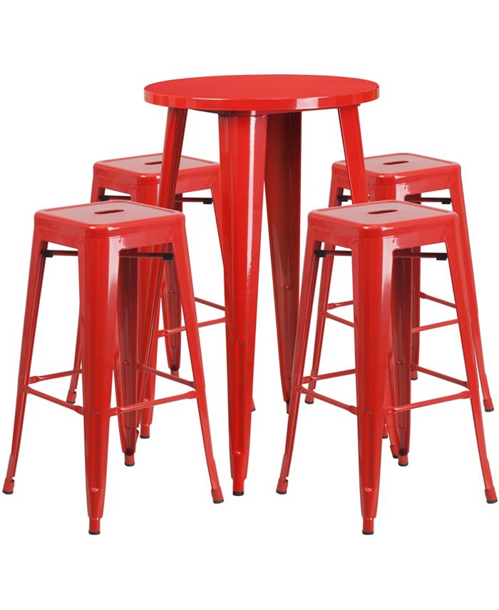 Flash Furniture 24'' Round Red Metal IndoorOutdoor Bar Table Set With