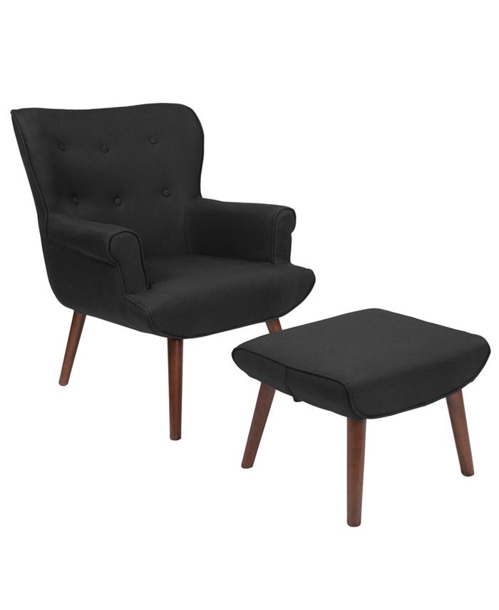 Flash Furniture Bayton Upholstered Wingback Chair With Ottoman In Black