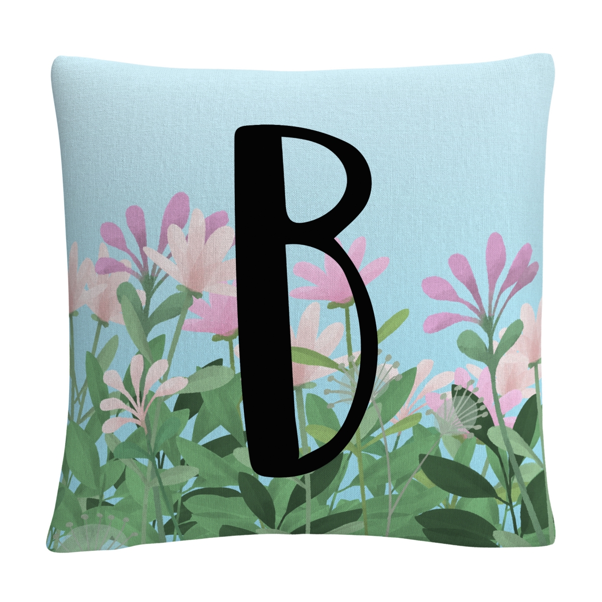 Abc Pink Floral Garden Letter Illustration Decorative Pillow, 16 x 16