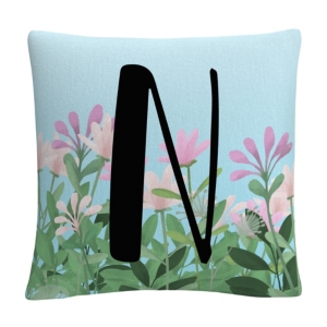 Pink Floral Garden Letter Illustration 16x16