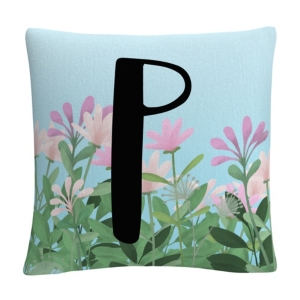 Pink Floral Garden Letter Illustration 16x16