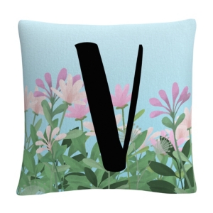 Pink Floral Garden Letter Illustration 16x16