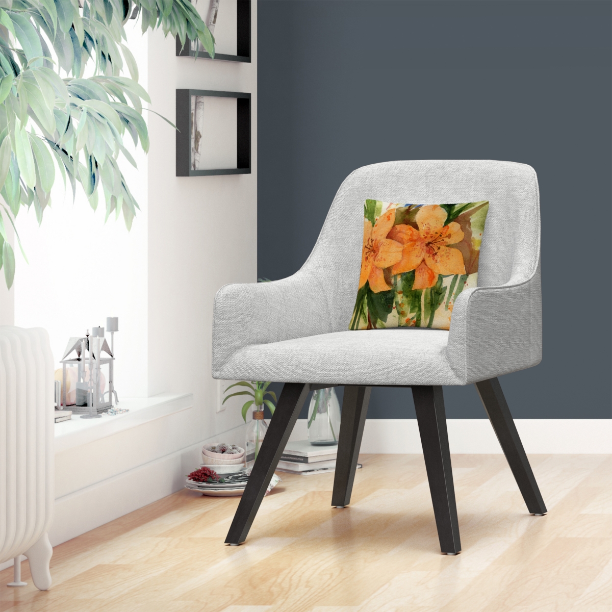 Sheila Golden Tiger Lilies Orange Modern Pillow, 16