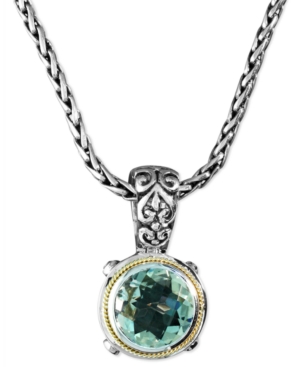 image of Balissima by Effy Green Quartz Round Pendant (5 ct. t.w.) in Sterling Silver and 18k Gold