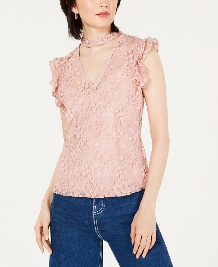 Bar III Lace ChokerNeck Top, Created for Macy's Macy's