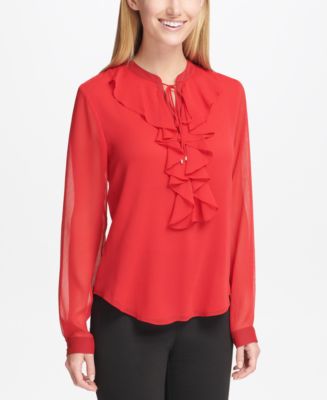 tommy hilfiger ruffled tie neck blouse