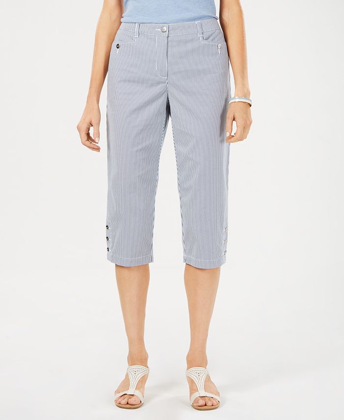 Karen Scott Petite Corded Striped Twill Capri Pants, Created for Macy's -  Macy's