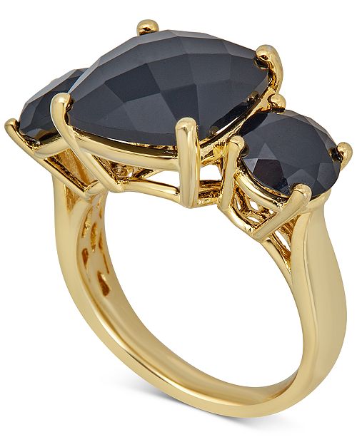 Macy S Onyx Three Stone Ring In 14k Gold Plated Sterling Silver Reviews Rings Jewelry Watches Macy S