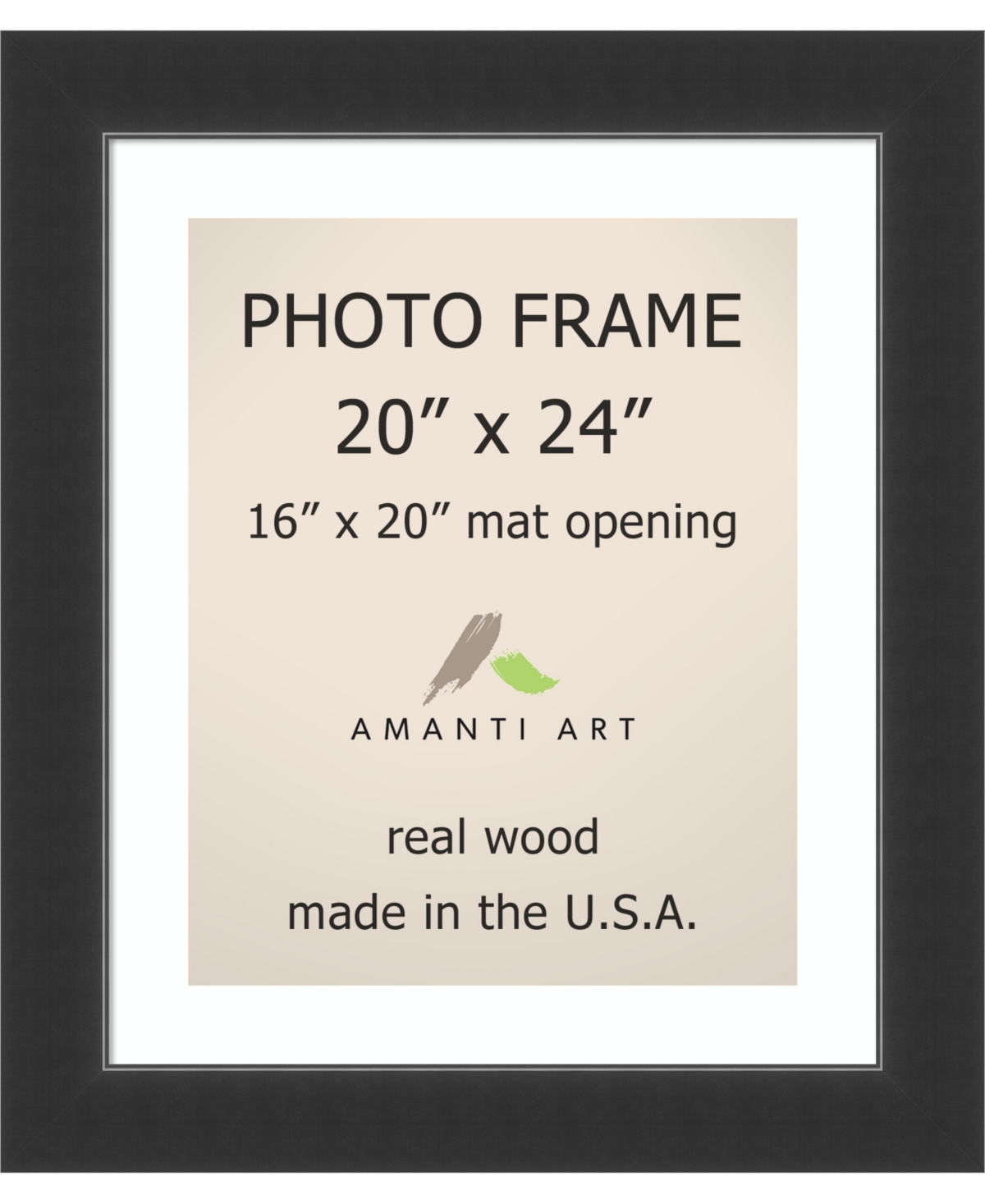Amanti Art Corvino Black 20 X 24 Matted to 16 X 20 Opening Wall Picture Photo Frame