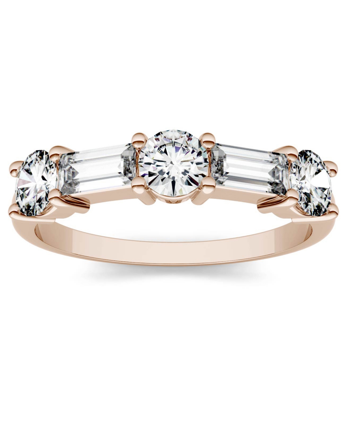 Moissanite Round and Baguette Stackable Ring (1-1/6 ct. tw. Diamond Equivalent) in 14k White or- Rose Gold