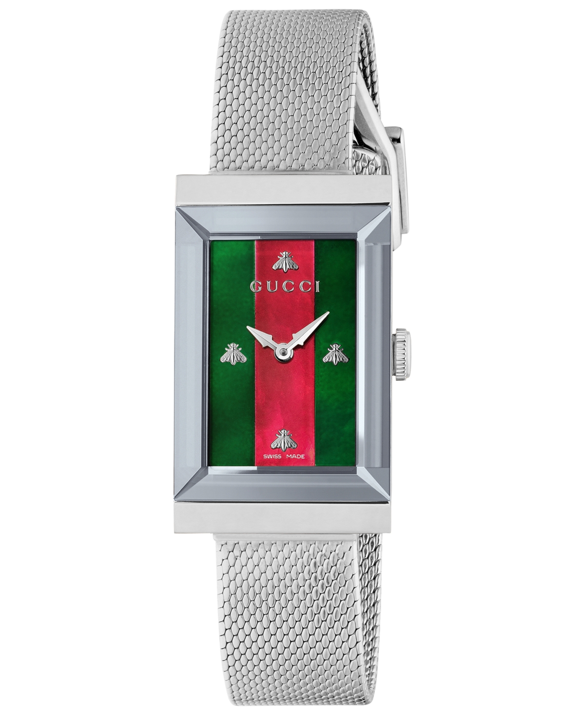 Gucci G-frame Quartz Green And Red Web Mother Of Pearl Dial Ladies Watch Ya147401 In Red   / Green / Mother Of Pearl