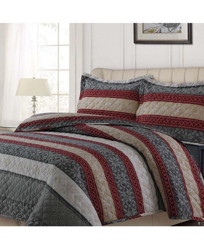 Tribeca Living Alpine Knit Cotton Flannel Printed Oversized King Quilt