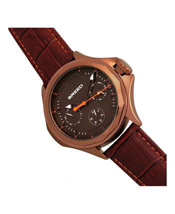 Breed - Tempe Leather-Band Watch w/Day/Date - Brown/Bronze