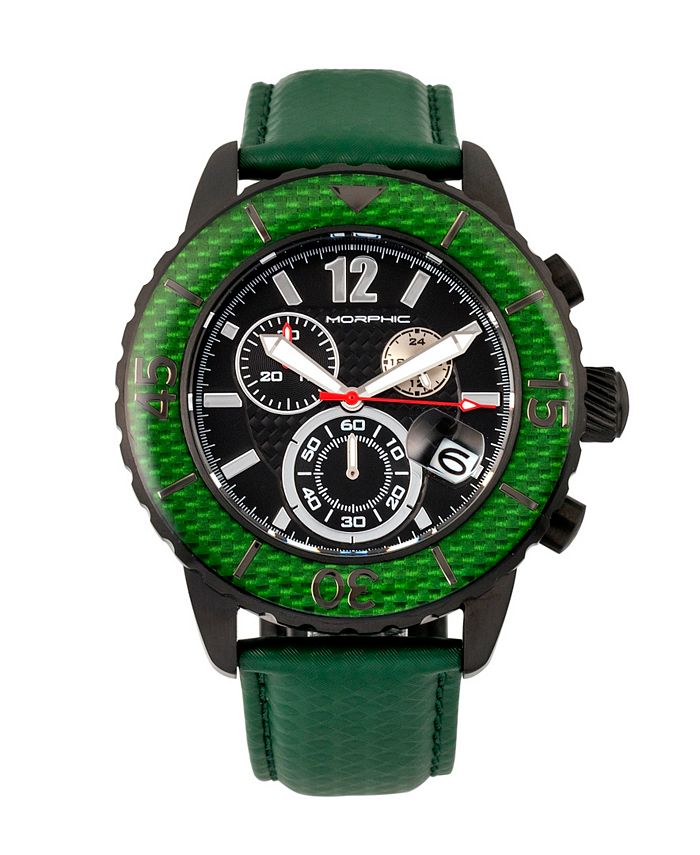 Morphic M51 Series Black Case Green Leather Chronograph Band