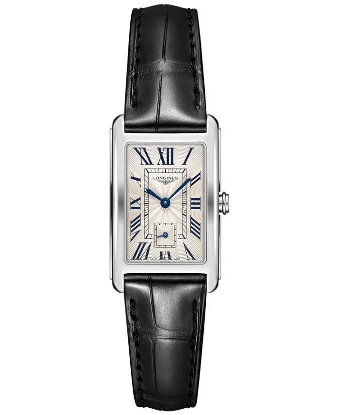 Longines Women's Swiss DolceVita Black Leather Strap Watch 23x37mm Macy's
