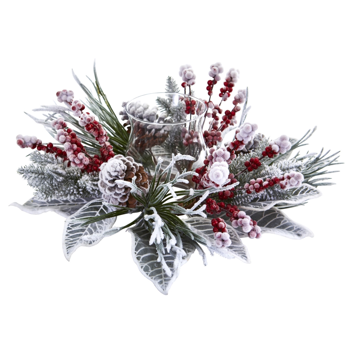 Snowy Magnolia Berry Artificial Arrangement Candelabrum - White