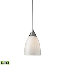 1 Light Pendant in Satin Nickel and White Swirl Glass - LED Offering Up To 800 Lumens (60 Watt Equivalent)