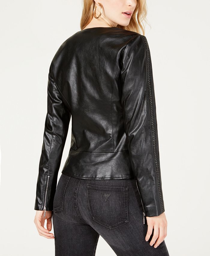 GUESS Mae Flirty Faux-Leather Jacket - Macy's