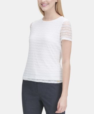 Calvin Klein - Lace-Striped Short-Sleeve Top