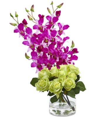 Nearly Natural - Rose & Dendrobium Orchid Artificial Arrangement in Vase