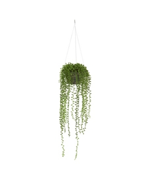 Nearly Natural String Of Pearl Artificial Plant Hanging Basket In Green
