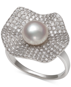 image of Cultured Freshwater Pearl (7mm) & Cubic Zirconia Statement Ring in Sterling Silver