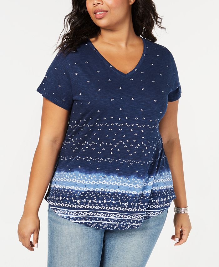 Style & Co Plus Size Cotton Cascading-Print Top, Created for Macy's ...