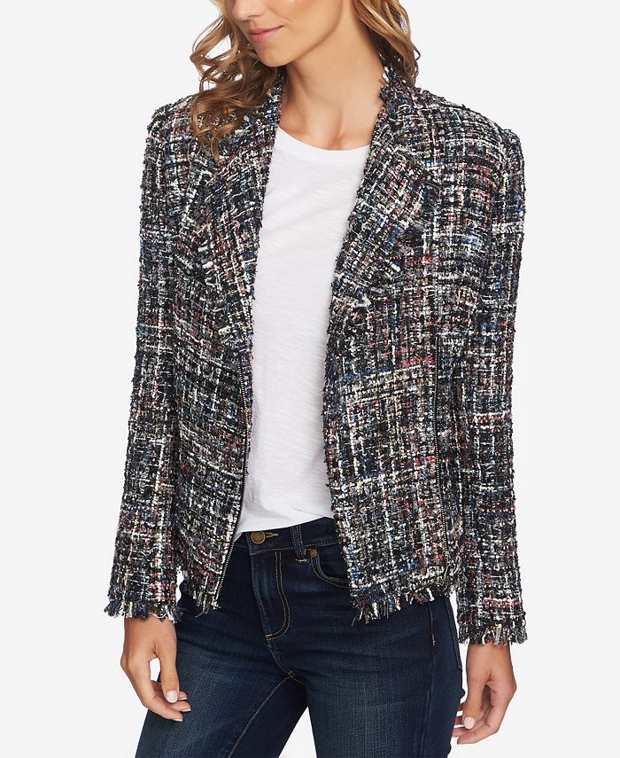 CeCe Multicolored Tweed Moto Jacket - Macy's