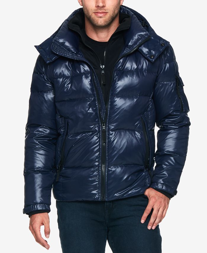 S13 Mens Downhill Quilted Down Coat with Removable Faux Fur Hood