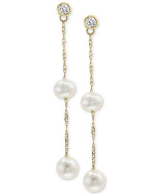EFFY Collection - Cultured Freshwater Pearl (5 & 6mm) & Diamond (1/5 ct. t.w.) Drop Earrings in 14k Gold