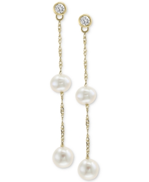 image of Cultured Freshwater Pearl (5 & 6mm) & Diamond (1/5 ct. t.w.) Drop Earrings in 14k Gold