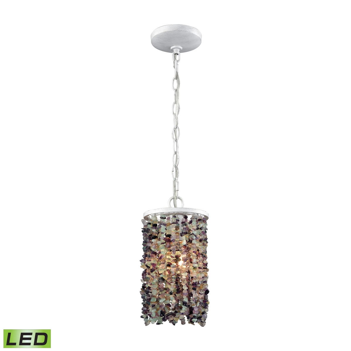 Agate Stones 1 Light Pendant in Offwith Purple Agate Stones - White
