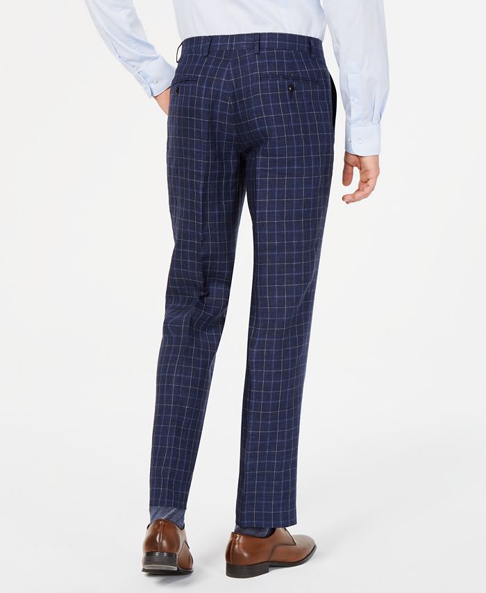 Tommy Hilfiger Men's Modern-Fit Navy Windowpane Linen Suit Pants - Macy's