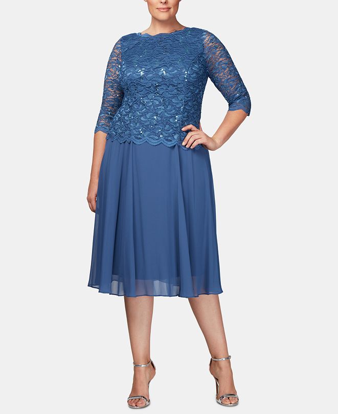 Alex Evenings Plus Size Sequined Lace A-Line Dress & Reviews - Dresses ...