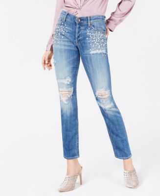 7 For All Mankind Ripped Embellished Skinny Jeans - Macy's