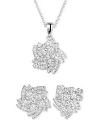 Tiara - 2-Pc. Set Cubic Zirconia Flower Pendant Necklace & Matching Stud Earrings
