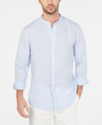 Tasso Elba Men's Banded Collar Linen Shirt, Created for Macy's - Macy's