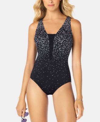 Swim Solutions - Beaded-Front One-Piece Swimsuit