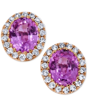 image of Pink Sapphire (9/10 ct. t.w.) & Diamond (1/8 ct. t.w.) Stud Earrings in 14k Gold