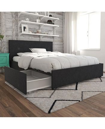 Novogratz Collection - Kelly Upholstered Bed with Storage in Dark Gray Linen