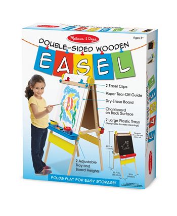 Melissa & Doug Deluxe Magnetic Standing Art Easel With Chalkboard,  Dry-Erase Board, and 39 Letter and Number Magnets,Multi
