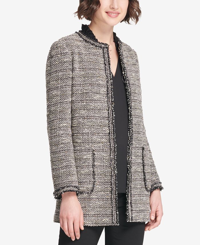 DKNY Tweed Long Open-Front Jacket - Macy's