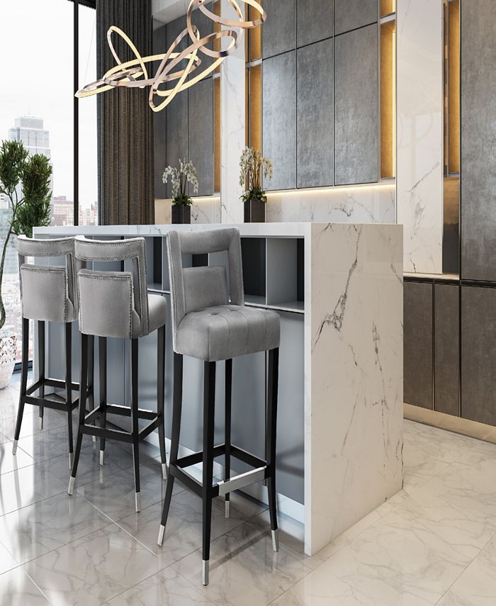 TOV Furniture Hart Grey Velvet Bar Stool Macy's
