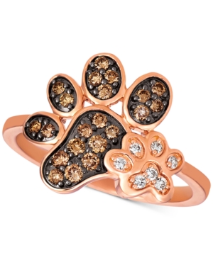 image of Le Vian Nude & Chocolate Diamond Paw Prints Ring (3/8 ct. t.w.) in 14k Rose Gold